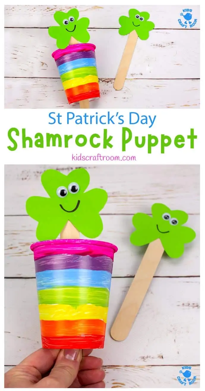 St Patrick's Day Shamrock Puppet Craft pin 1