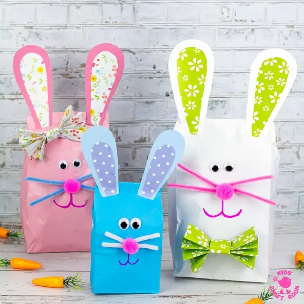Stuffed Paper Bag Bunny Craft in a square.