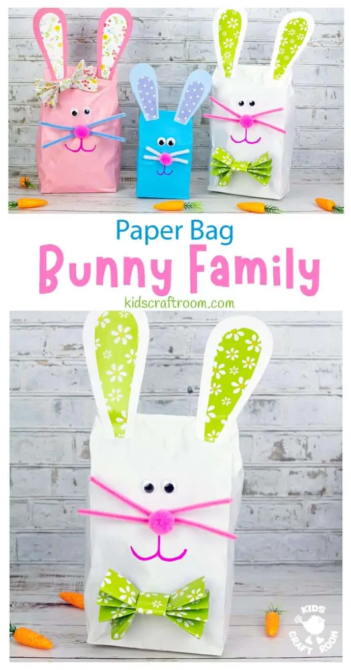 Stuffed Paper Bag Bunny Craft long pin image.
