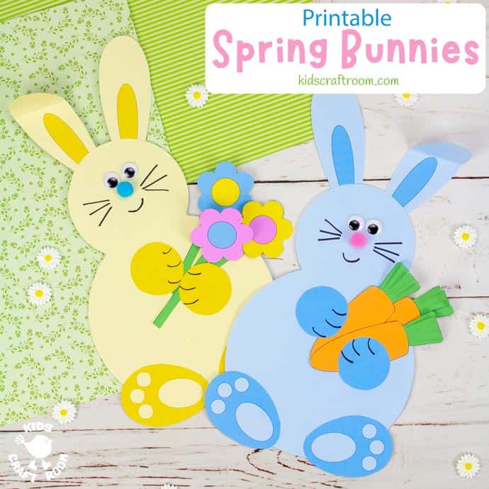 Spring Bunny Craft square image yellow and blue.