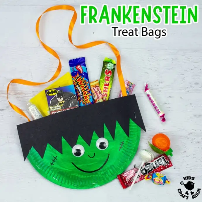 Paper Plate Frankenstein Treat Bags