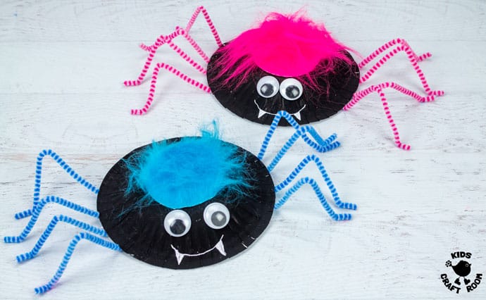 Hairy Spider Crafts on a white table top.