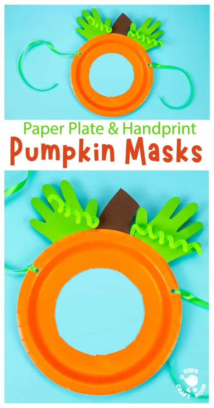 Handprint and Paper Plate Pumpkin Mask pin image 1.