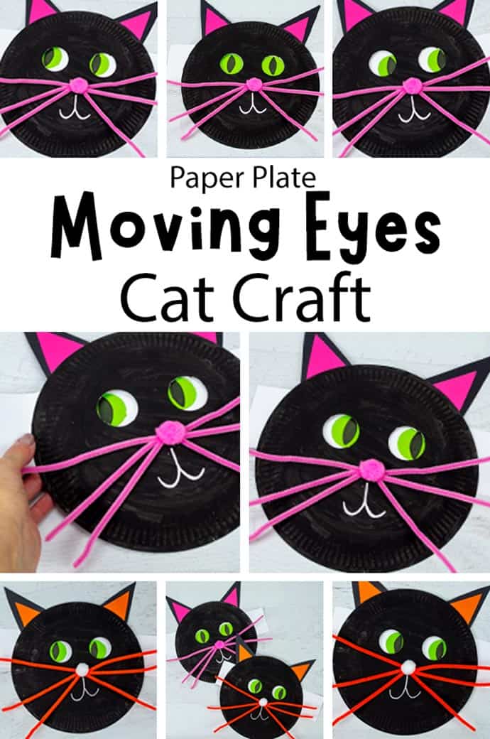 Paper Plate Moving Eyes Cat Craft pin image 2.