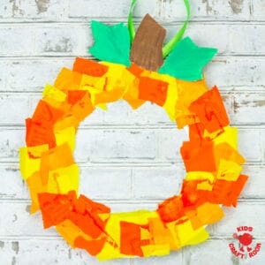 Torn Paper-Paper Plate Pumpkin Wreath Craft