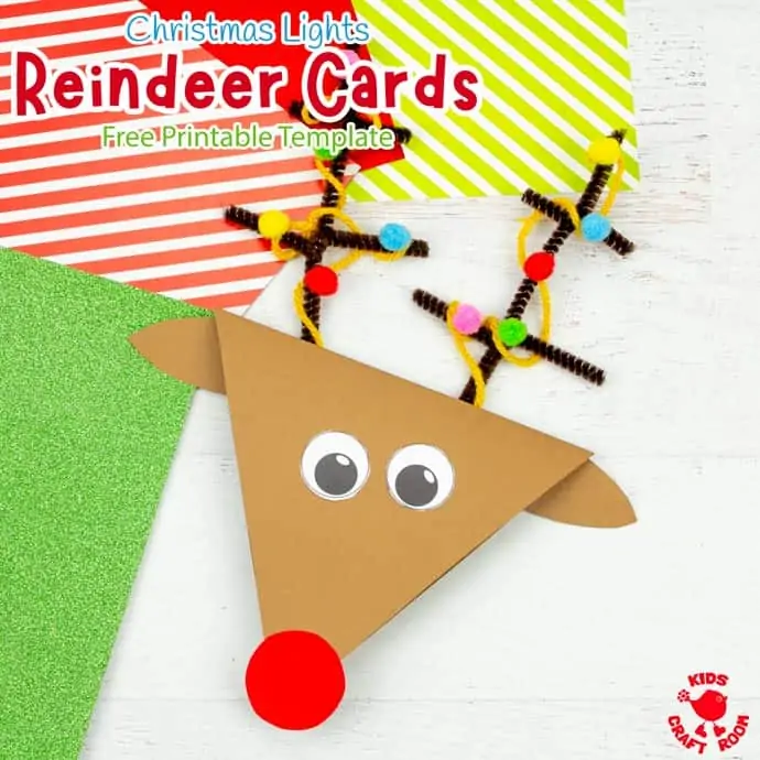 Christmas Lights Reindeer Card With FREE Printable