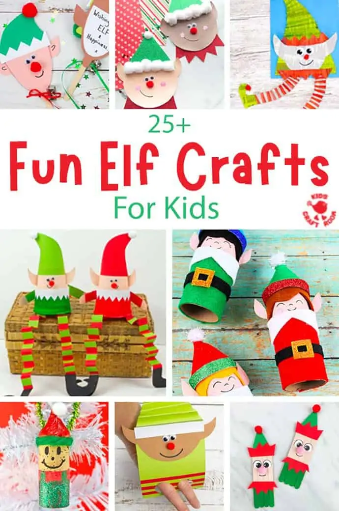 Tall collage of a range of Fun Elf Crafts For Kids.