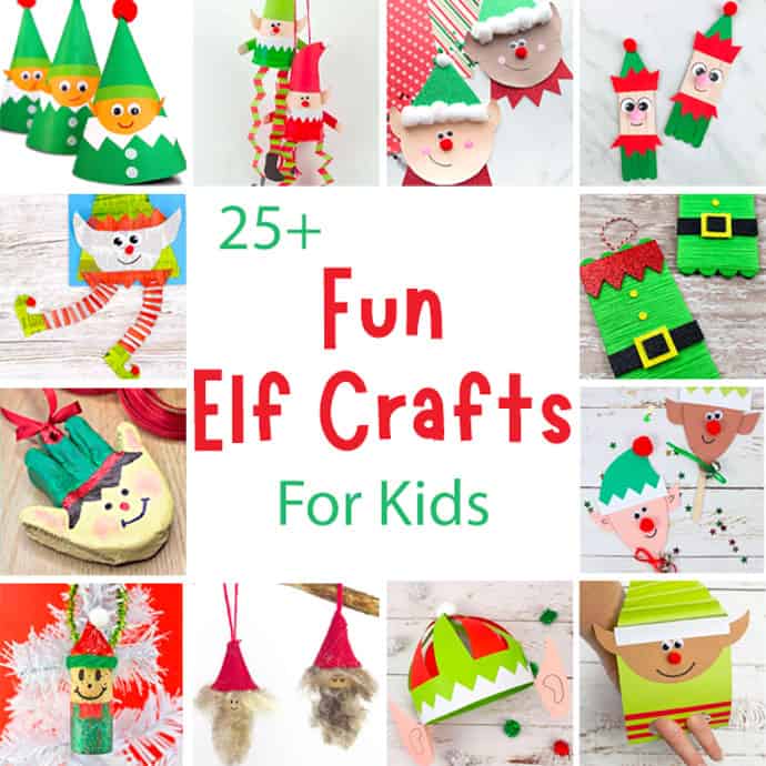 A square collage of Fun Elf Crafts For Kids.