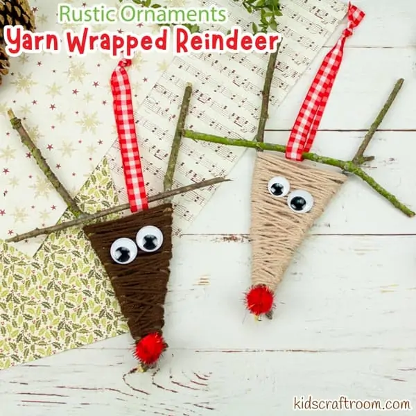 Rustic Yarn Wrapped Reindeer Craft For Kids