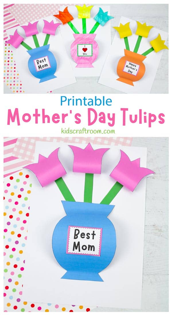 Mothers Day Tulip Craft pin collage.
