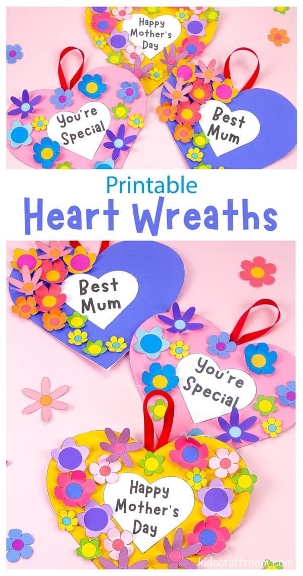 A collage of heart wreath pictures overlaid with text reading "printable heart wreaths".