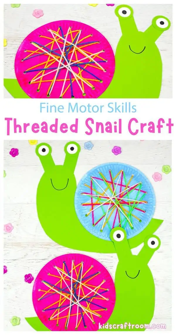 Threaded snail craft collage.