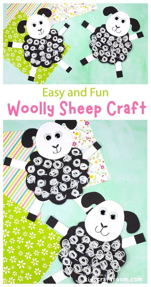 A collage of sheep crafts overlaid with text saying "Easy and fun woolly sheep craft".
