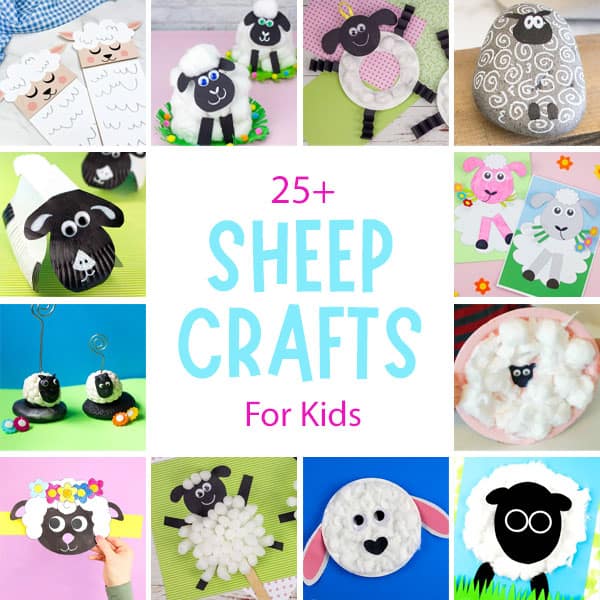 Collage of lots of sheep crafts for kids.