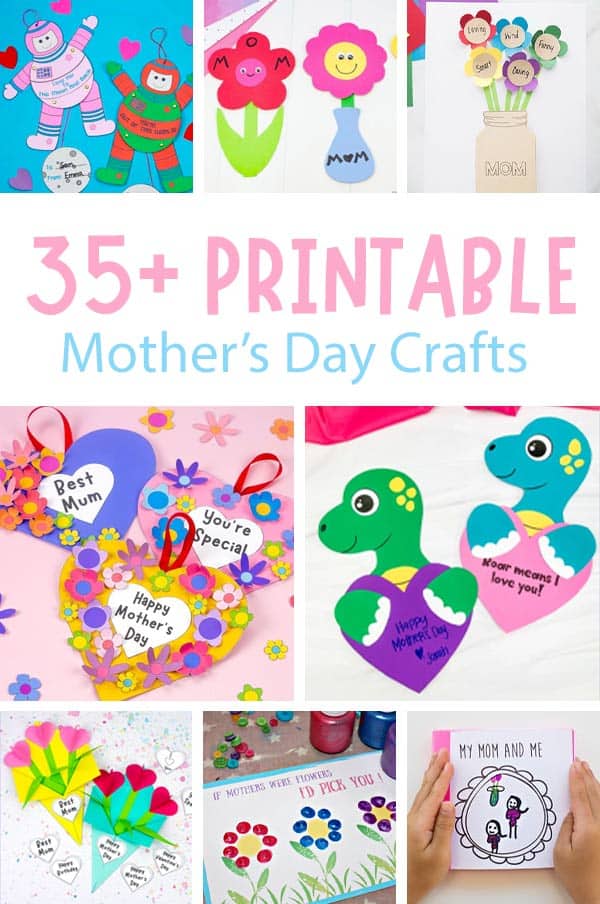 Collage of lots of Printable Mother's Day Crafts.