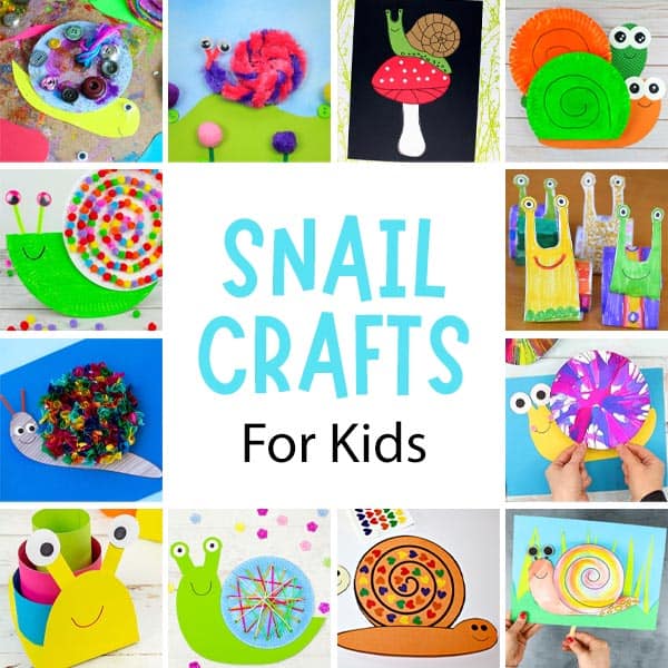 Collage of lots of snail crafts for kids.