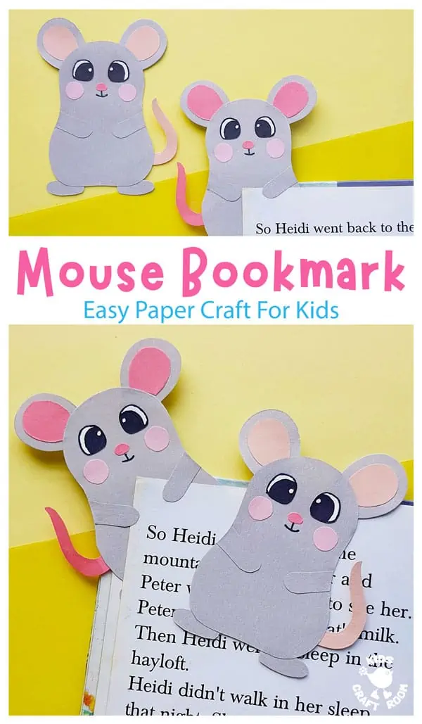 A collage of mice bookmarks overlaid with text "Mouse Bookmark- Easy Paper Craft For Kids".