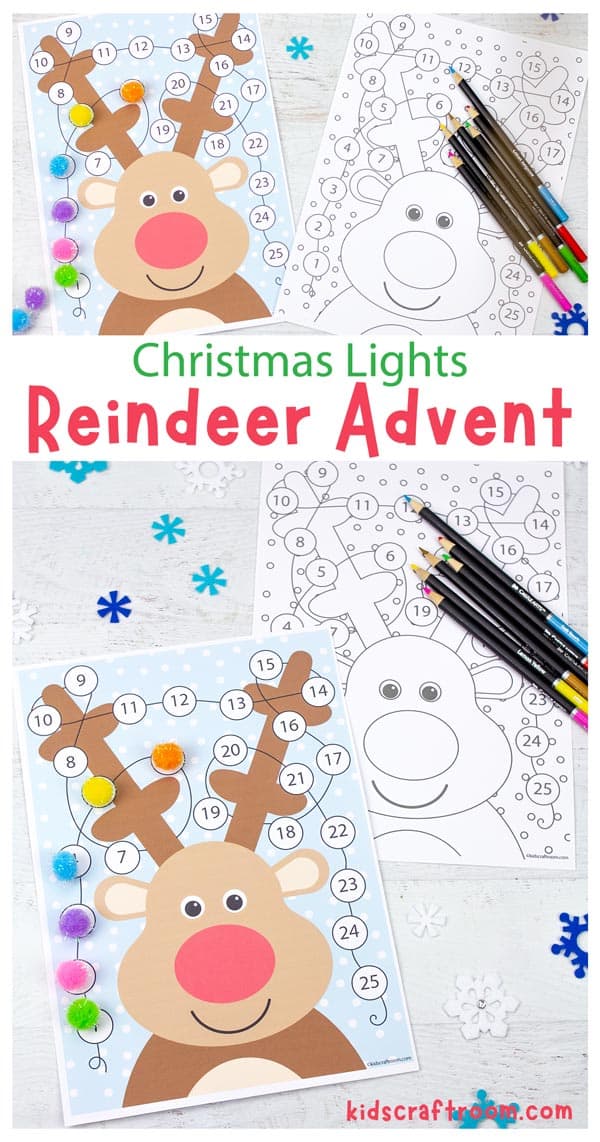A collage of reindeer advent calendars overlaid with text "Christmas Lights Reindeer Advent".