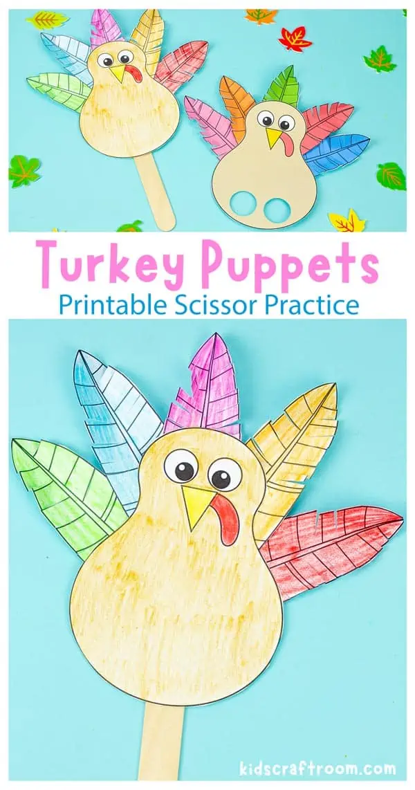 Scissor Practice Turkey Puppets - Kids Craft Room