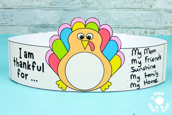 A close up of a ready coloured I Am Thankful Turkey Crown.