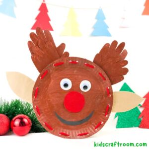 Laced Paper Plate Reindeer Craft For Kids