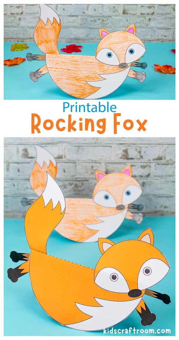 A collage of fox crafts overlaid with text saying "Printable Rocking Fox".