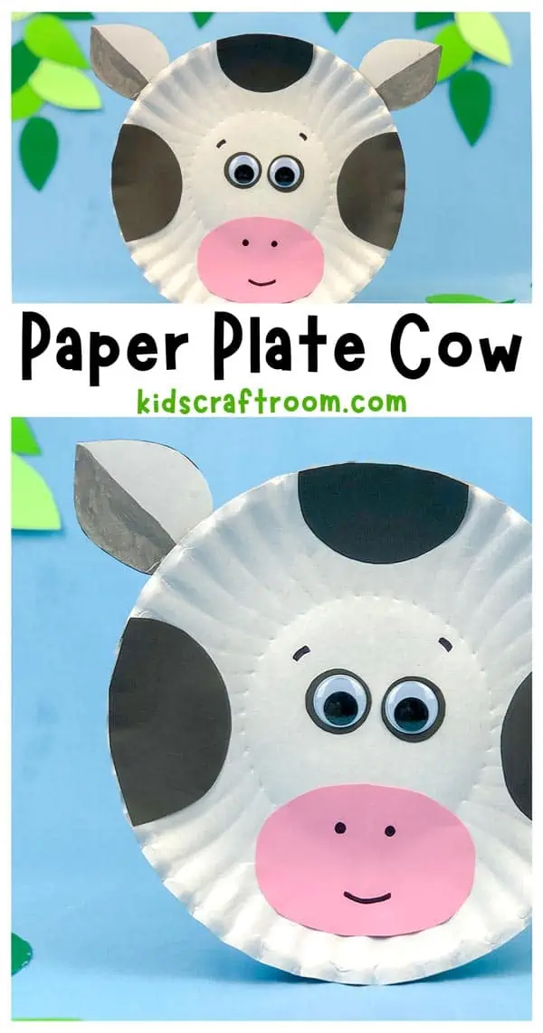 2 Paper Plate Cows, one from a distance, one close up.