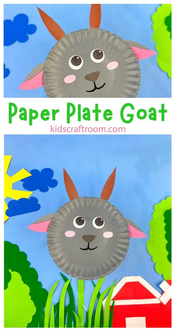 A collage of paper plate goat overlaid with descriptive text.