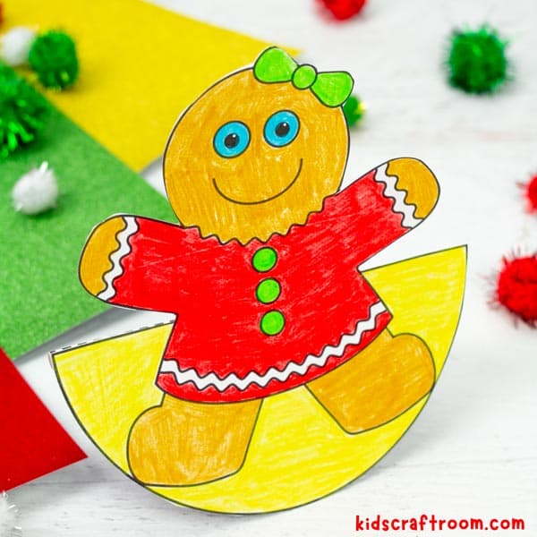 A close up of a rocking gingerbread girl craft.