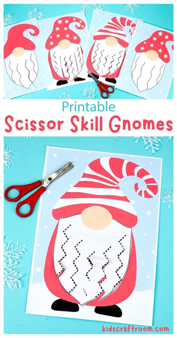 A collage of Christmas Gnome Cutting Practice Worksheets showing options 1 and 2.