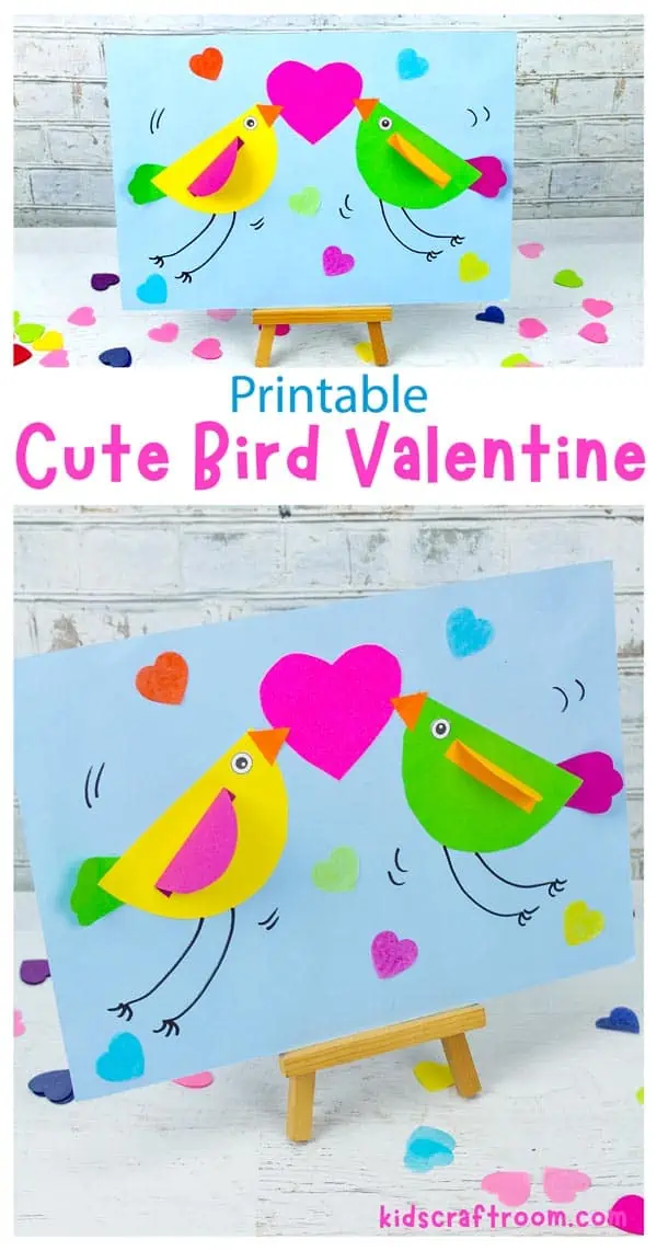 A collage of Valentine bird art overlaid with text saying Printable Cute Bird Valentine.