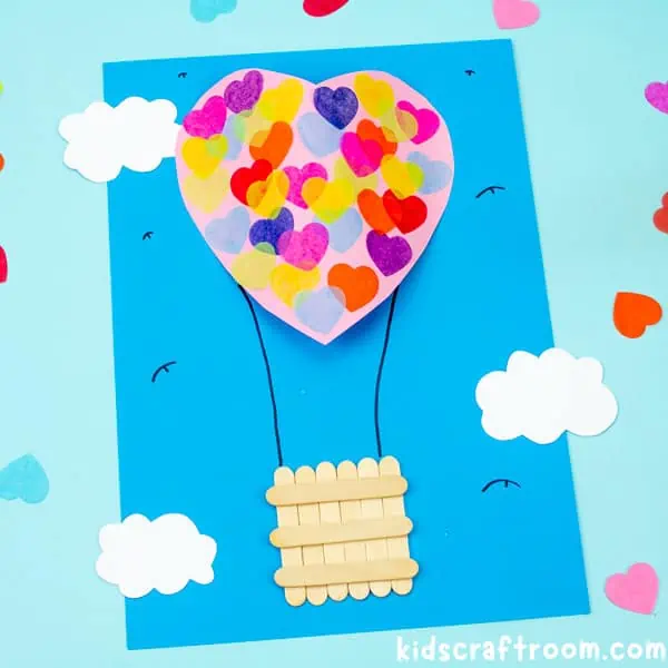 A close up of a pink Heart Hot Air Balloon Craft.
