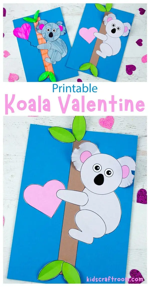 A collage of Valentine Koala Crafts overlaid with text.
