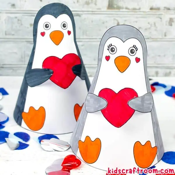 A close up of the lady Valentine Penguin Craft.