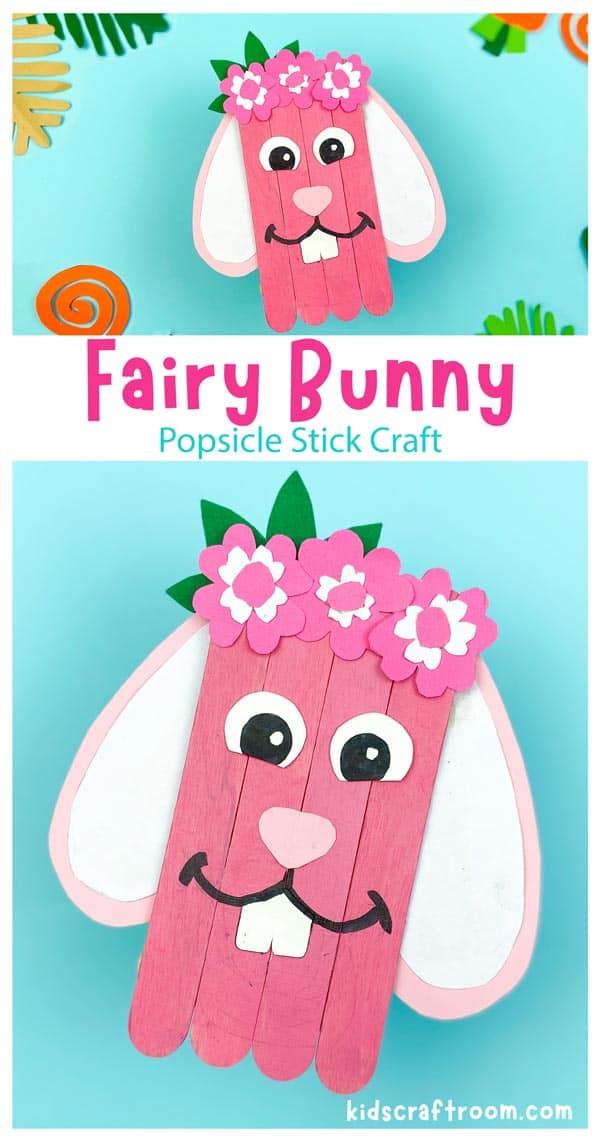 A close up of a Fairy Bunny Popsicle Stick Craft.