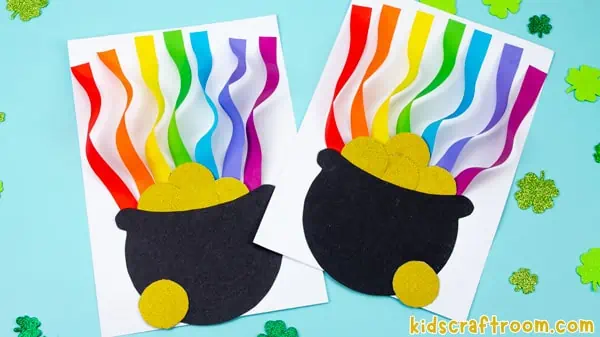 Two Rainbow Pot Of Gold Crafts side by side. 