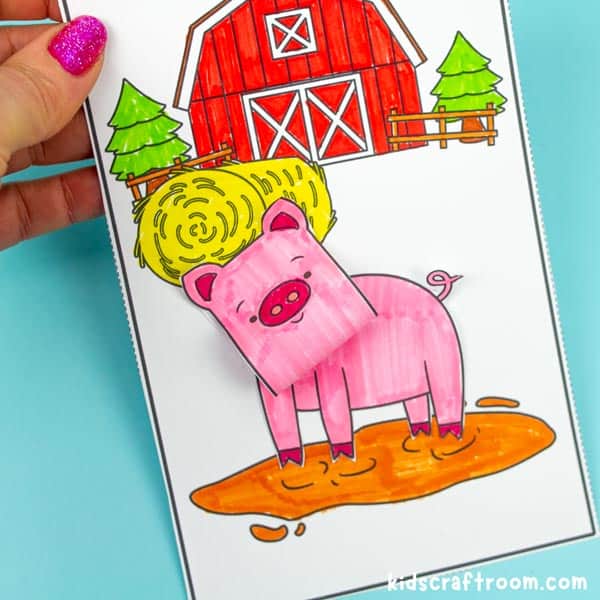 3D Coloring Pages Farm Animals - Pig close up.