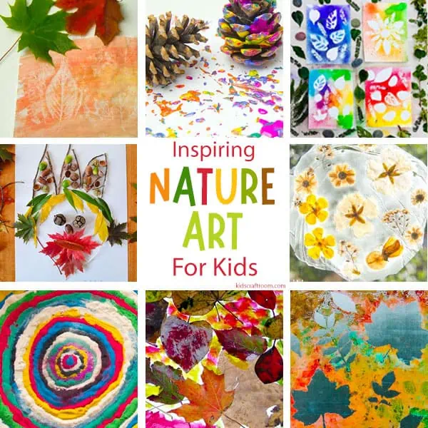 A collage of 8 Easy Nature Art Ideas For Kids.