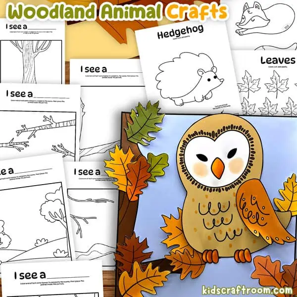 A square image showing a selection of Free Printable 3D Woodland Animal Colouring Pages For Kids.