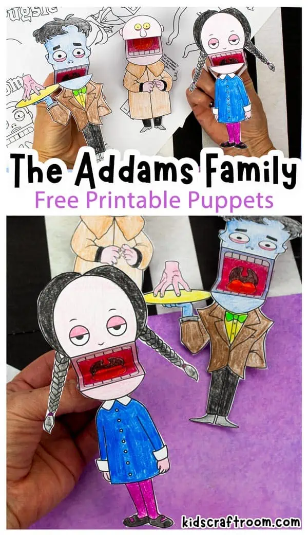 A collage of Addams Family Halloween puppets.