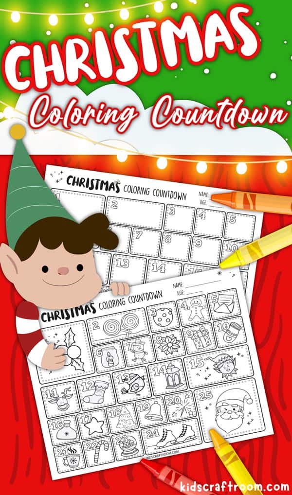 A pin image showing 2 designs of printable Christmas countdown calendars. One with Christmas pictures and one blank design your own.