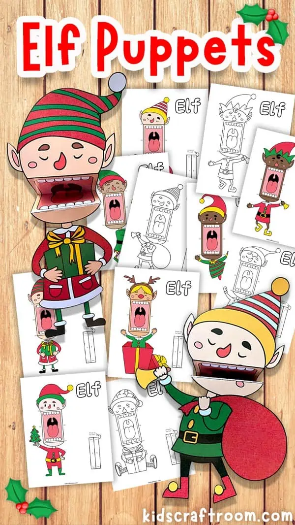 A collection of printable elf paper puppet templates.
