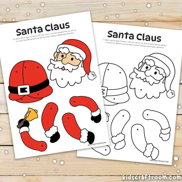 Santa Christmas puppet templates in black and white and full colour. 