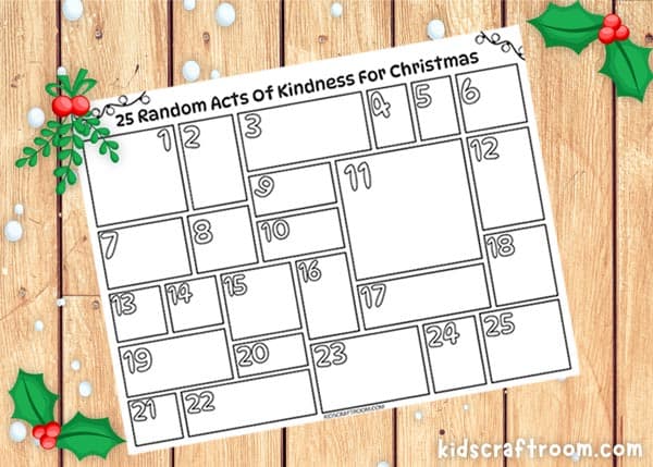 A close up of a design your own Random Acts of Christmas Kindness Advent Calendar.