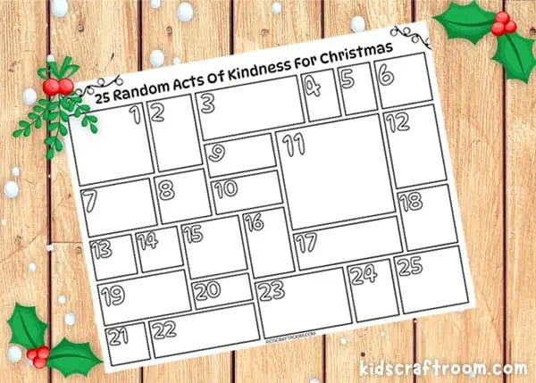 A close up of a design your own Random Acts of Christmas Kindness Advent Calendar.