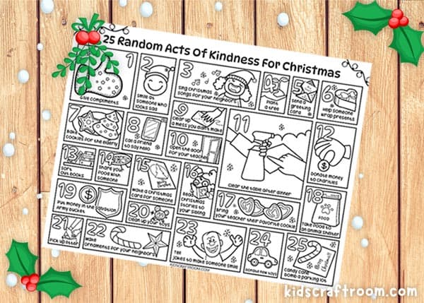 A close up of a Christmas Kindness Coloring Calendar.