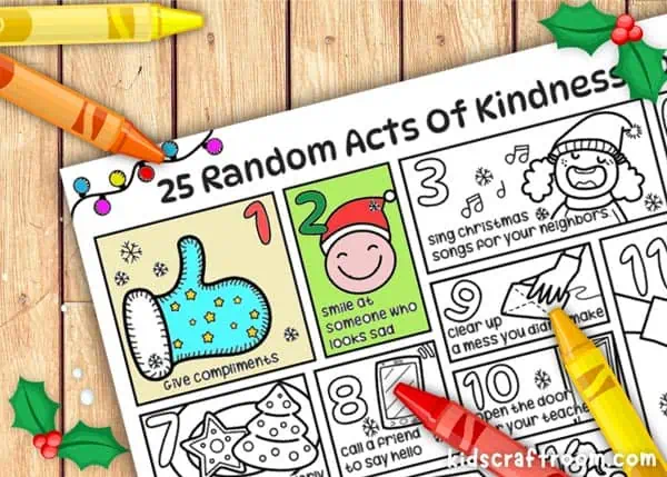 A Christmas Acts of Kindness calendar that is being coloured with wax crayons.