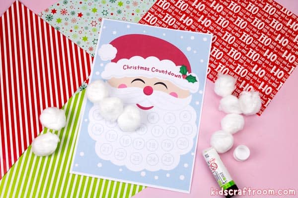 A Santa Beard Christmas Countdown Calendars with cotton balls glued to the first 3 days.