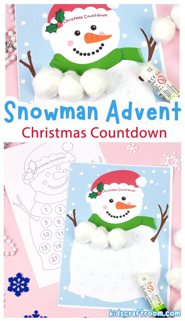 A collage of snowman countdown calendars overlaid with descriptive text.