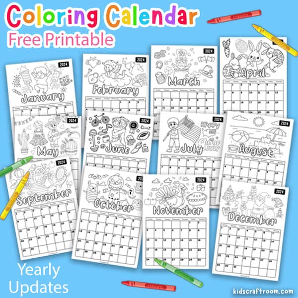 2024 Free Printable Coloring Calendar For Children Artshow24